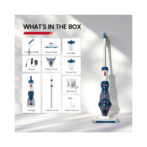 ENHULK PC20 Cordless Pool Vacuum 22 GPM Dual Mode Handheld 5000 L/H Pool Cleaner with 8.2FT Telescopic Pole, 4 Filter Units & 1-Hour Runtime