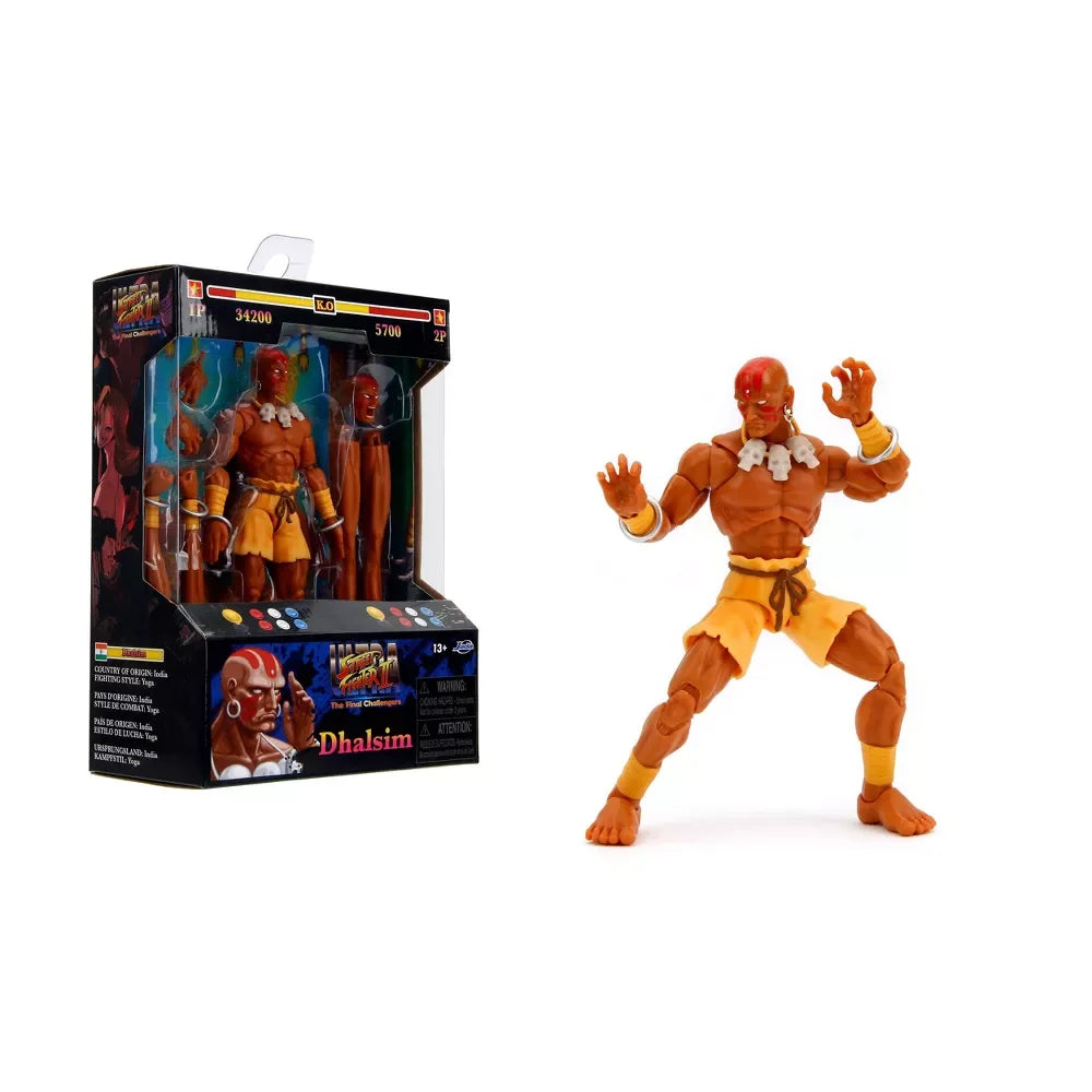 Street Fighter II Dhalsim, boneco de ação de 6 polegadas com membros elásticos e acessórios