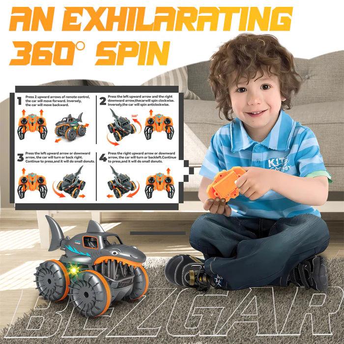 BEZGAR Amphibious Shark RC Car - 360° Spin Waterproof Remote Control Truck - Logan's Toy Chest