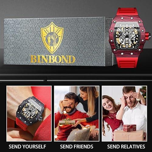 BINBOND Square Skeleton Automatic Watch – Self-Winding Mechanical Timepiece - Logan's Toy Chest