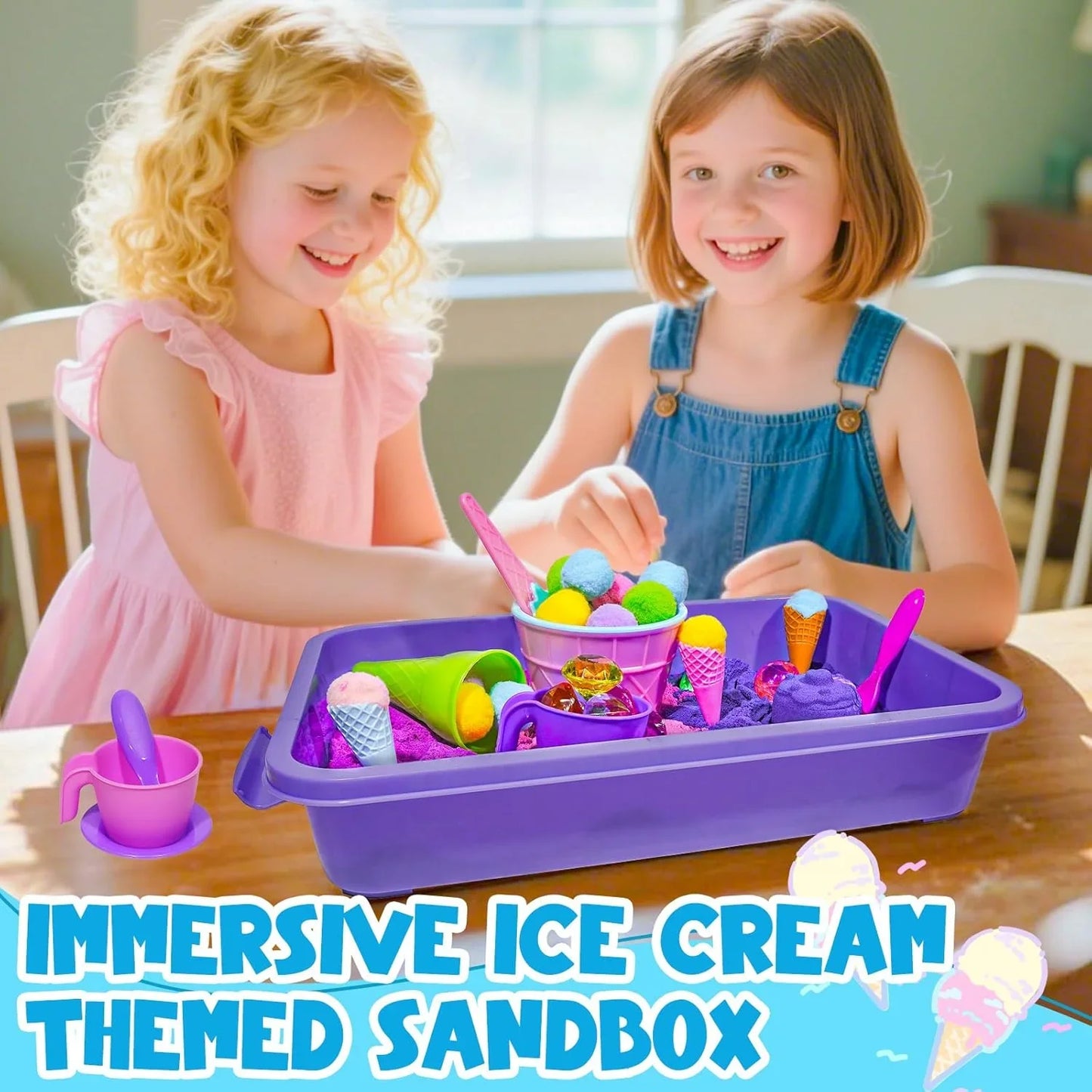 Ice Cream Sensory Bin Kit – 61 Pcs Color Sand & Molds Pretend Play Set - Logan's Toy Chest