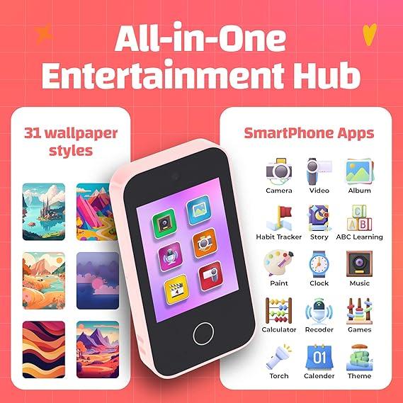 Kids Phone Toy – Touchscreen Unicorn Design, 32GB SD Card & MP3 Player - Logan's Toy Chest