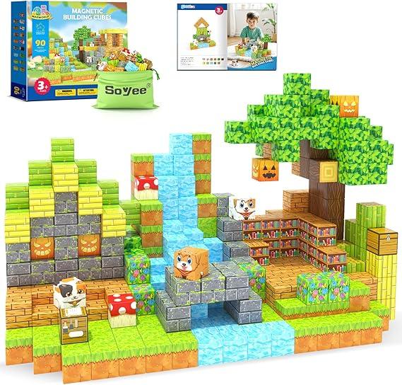 Magnetic Blocks 1" Building Set - STEM Sensory Toy for Kids | 90 Pcs - Logan's Toy Chest