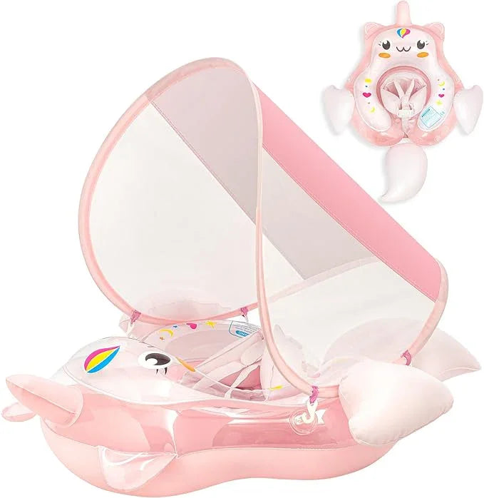 Megapuxin Baby Swim Float – No Flip, Canopy, Pink, 3–36 Months, Size S - Logan's Toy Chest