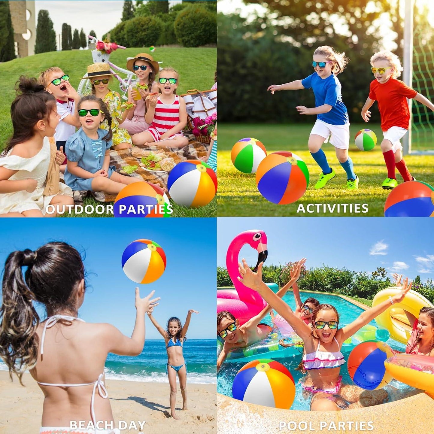 Oleitodh 60Pc Neon Sunglasses & Beach Balls Party Set – Kids Outdoor Fun - Logan's Toy Chest