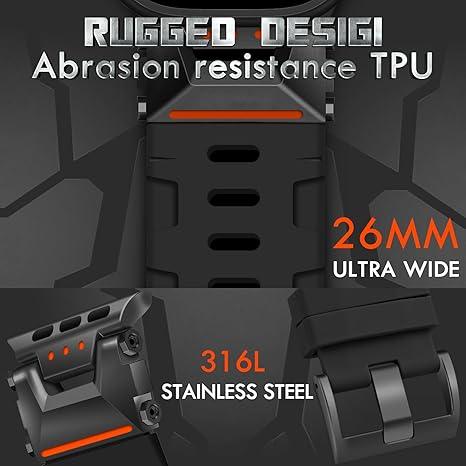 Rugged Strap for Apple Watch 44mm – Stainless Steel Case & Sport Band - Logan's Toy Chest