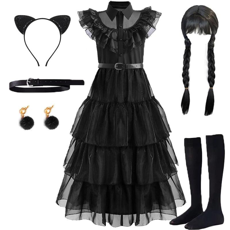  Ailocktoy Wednesday Addams Dress Kids Costume - Girls Halloween  Addams Family Cosplay Gothic Party Black Fancy Dress : Clothing, Shoes 