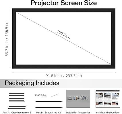 100" 4K Projector Screen | PVC Anti-Crease | 16:9 Home Theater Display - Logan's Toy Chest