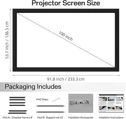100" 4K Projector Screen | PVC Anti-Crease | 16:9 Home Theater Display - Logan's Toy Chest
