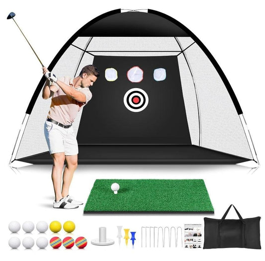 10x7ft Golf Nets for Backyard Driving - Real Golf Balls & Practice Mat - Logan's Toy Chest