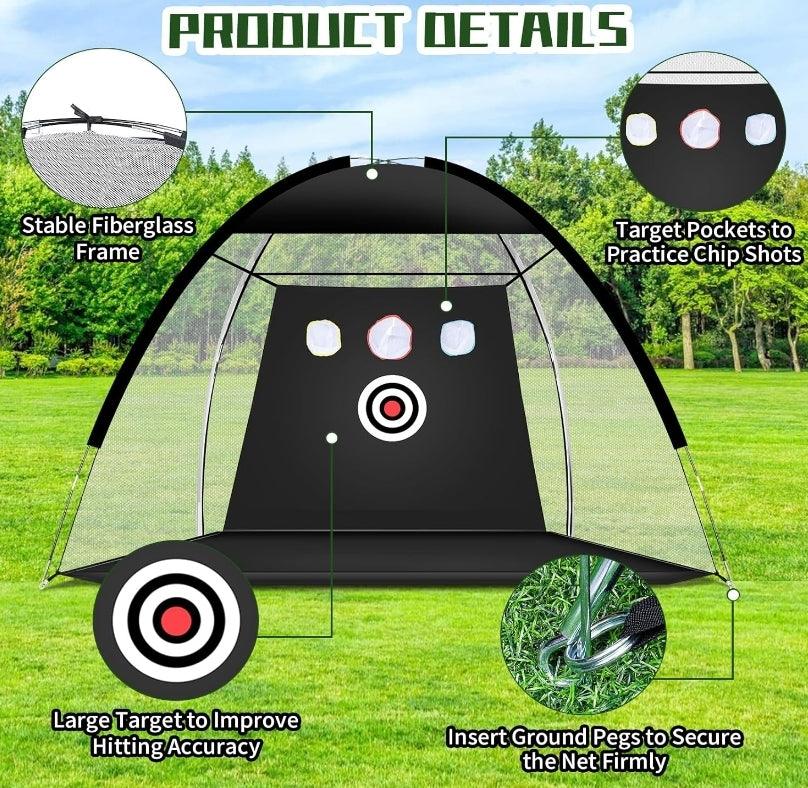 10x7ft Golf Nets for Backyard Driving - Real Golf Balls & Practice Mat - Logan's Toy Chest