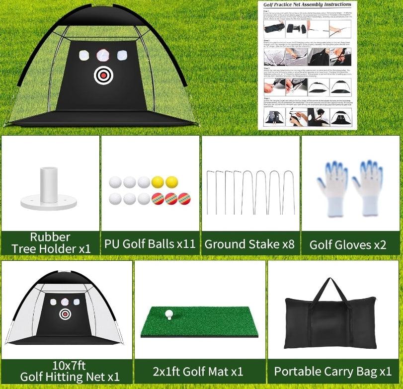 10x7ft Golf Nets for Backyard Driving - Real Golf Balls & Practice Mat - Logan's Toy Chest