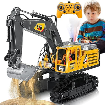 14 Channel Remote Control Excavator Toy, Lights, Sounds, 1:14 Scale Digger - Logan's Toy Chest