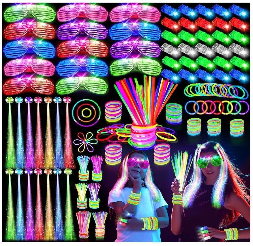 158 PCS Glow in the Dark Party Supplies - LED Glasses, Finger Lights, Glow Stick - Logan's Toy Chest