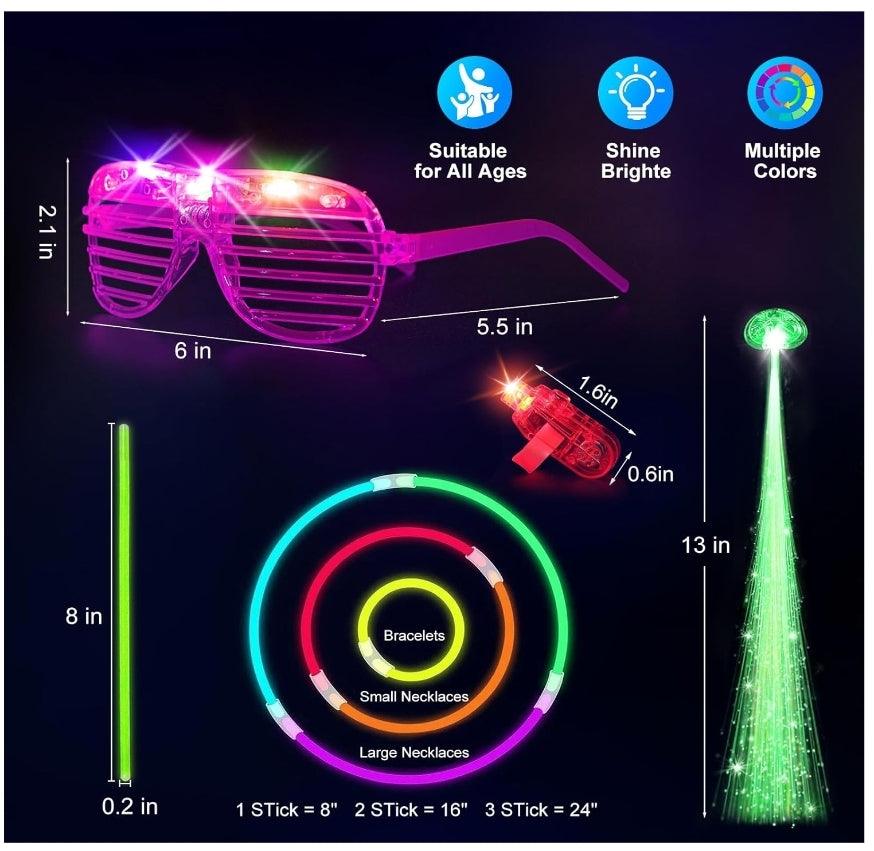 158 PCS Glow in the Dark Party Supplies - LED Glasses, Finger Lights, Glow Stick - Logan's Toy Chest