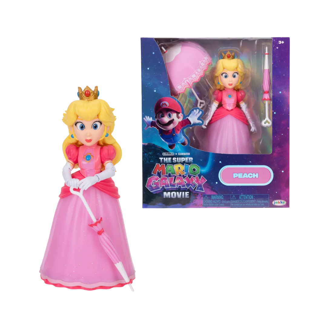 Super Mario Galaxy Movie Princess Peach 5-Inch Figure with Two Parasols