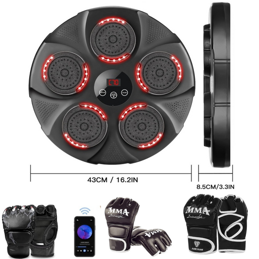 Bluetooth LED Music Boxing Machine USB Charge, 9 Modes, + 3 Pairs of Gloves