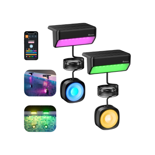 Enhulk Solar Pool Lights with RGBW APP Control,IP68 Waterproof LED Light for Above Ground Pool