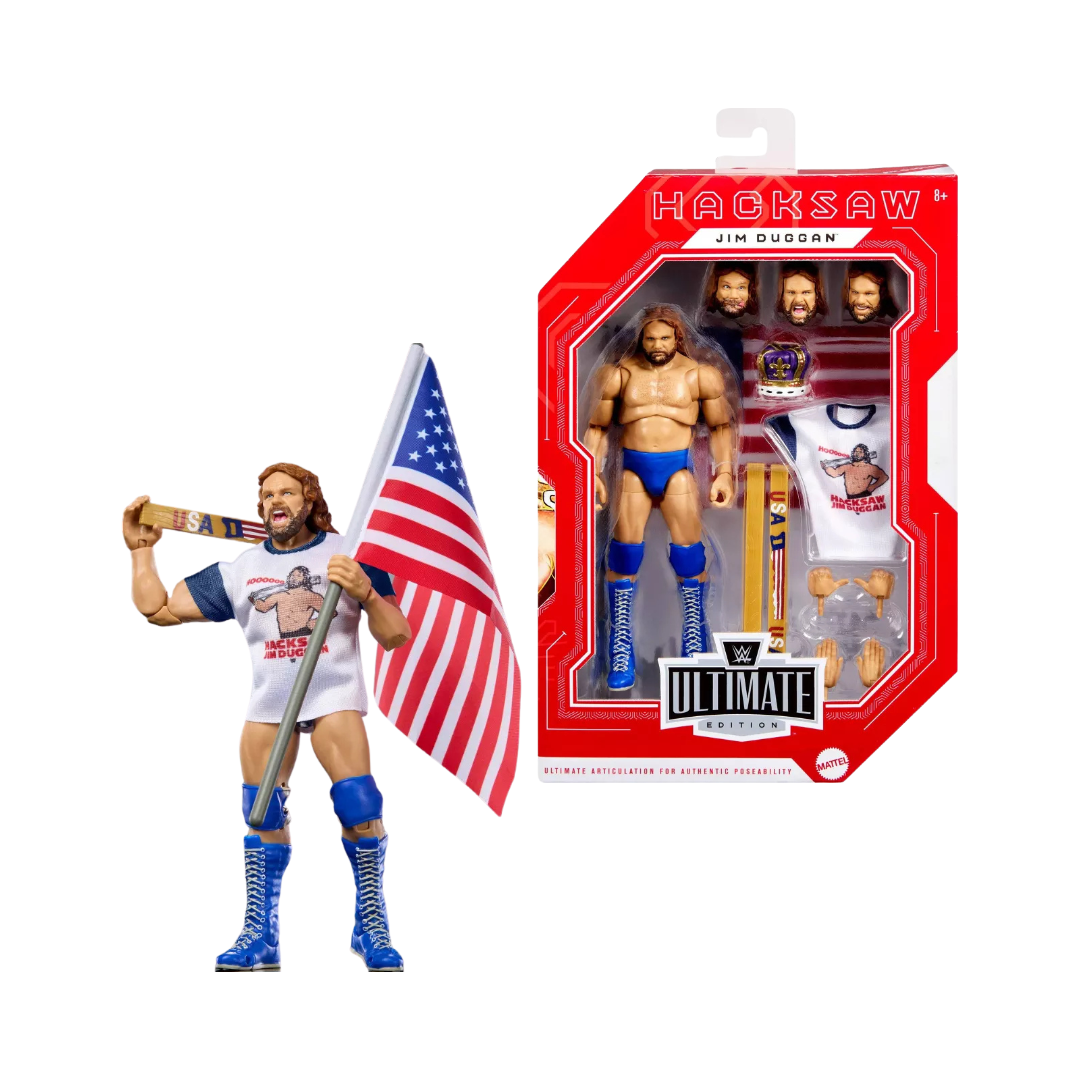 WWE Ultimate Edition Hacksaw Jim Duggan 6-inch Mattel action figure with accessories