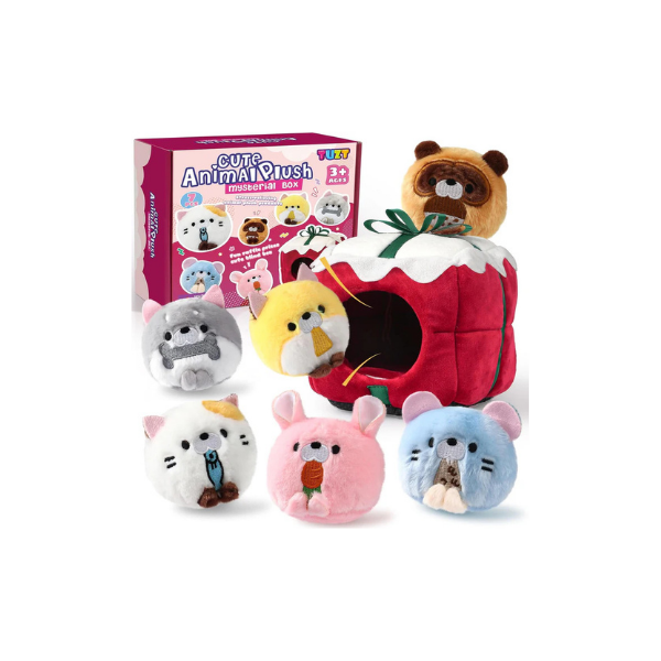 TUZT Mini Stuffed Animals Set with 6 Plush Toys & Carry Bag for Kids