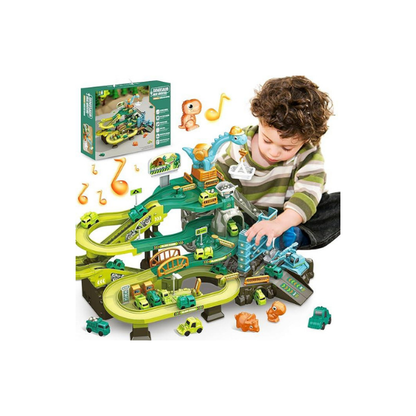SMILESSKIDDO 73 PCS Dinosaur Car Tracks, Music & Lights, Construction Toys