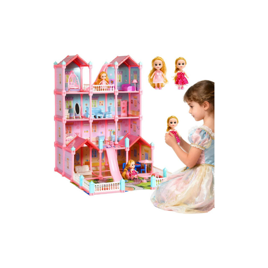 CUTE STONE 4-Story Dollhouse with 15 Rooms & Furniture Set for Girls