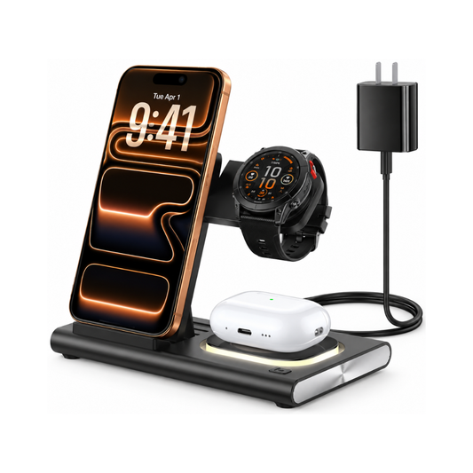 Aresh 3-in-1 Wireless Charging Station for Garmin Watches, Phone & Earbuds