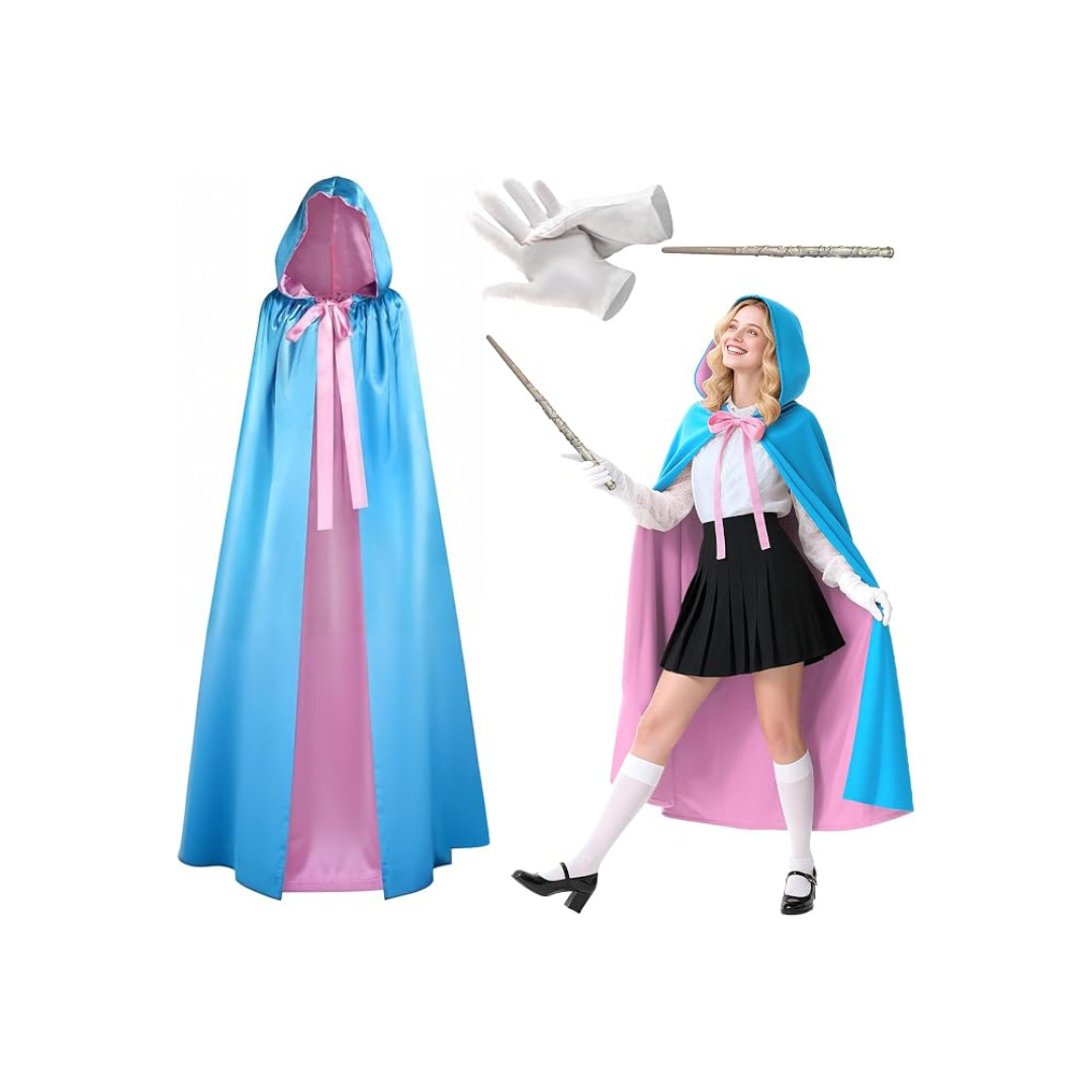 Buyzzus Adult Fairy Godmother Costume Set – Blue Cape, Wand & Gloves