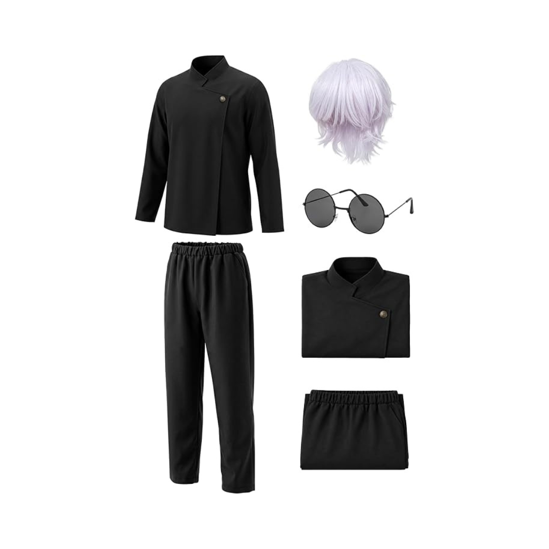 Prylo Senn Men’s Anime-Inspired School Uniform Cosplay Set with White Wig & Glasses – Medium