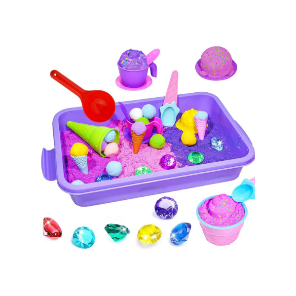 Ice Cream Sensory Bin Kit – 61 Pcs Color Sand & Molds Pretend Play Set