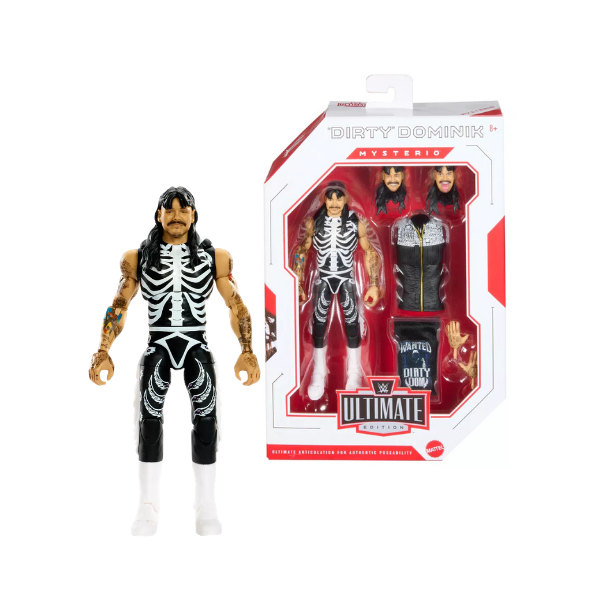 WWE Ultimate Edition Dirty Dominik Mysterio Series 29 Mattel 6-Inch Action Figure with Extra Heads, Hands & Accessories