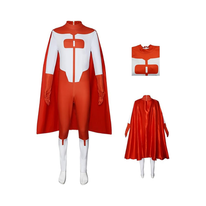 RVGBCOL Men’s Red Superhero-Style Jumpsuit Costume with Cape – Size Small