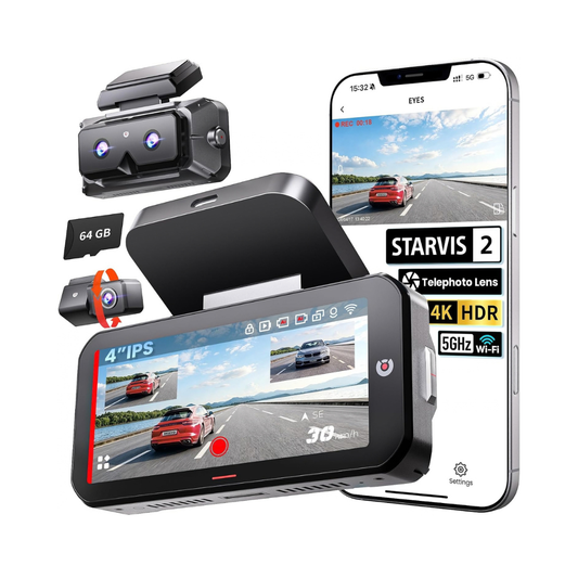 AKEEYO EYES 3-Channel Dash Cam 2K HDR, Telephoto Lens, GPS, 5GHz WiFi