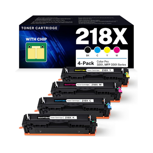 218X Toner Cartridges 4-Pack High Yield (with Chip) Compatible Replacement for HP Color Pro MFP 3301SDW 3301CDW 3301FDW 3201DW Printer 3301 3201 Series | W2180X W2181X W2182X W2183X