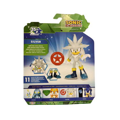 Sonic the Hedgehog Silver Action Figure with Accessory – Jakks Pacific Collectible Toy 35th Anniversary