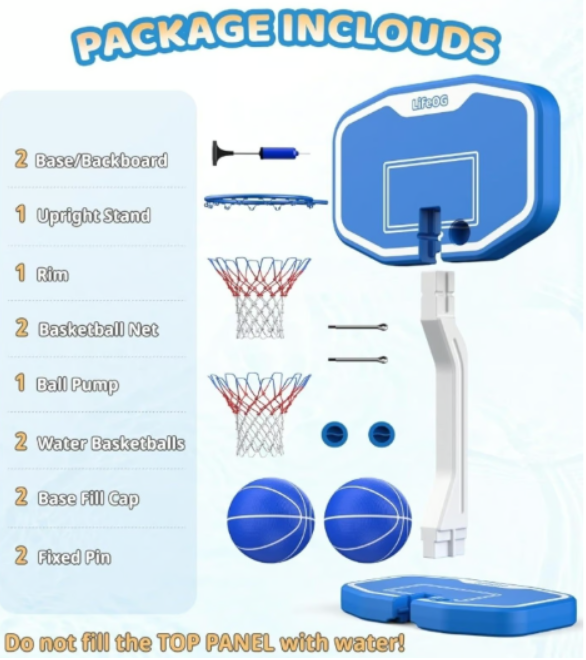 2 in 1 Pool Basketball & Volleyball Set - Hoops, Net, Balls, Pump - Green - Logan's Toy Chest