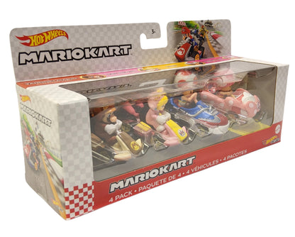 Hot Wheels Mario Kart 4-Pack Cars Tanooki Mario Cat Peach Toad Toadette