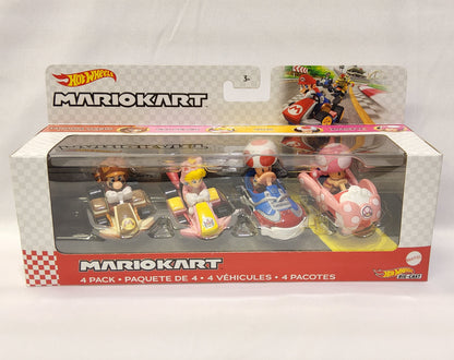 Hot Wheels Mario Kart 4-Pack Cars Tanooki Mario Cat Peach Toad Toadette