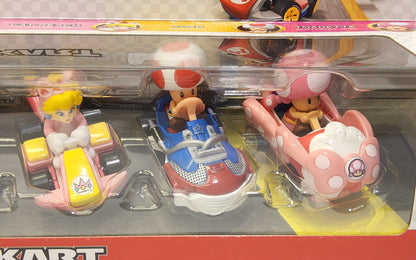 Hot Wheels Mario Kart 4-Pack Cars Tanooki Mario Cat Peach Toad Toadette