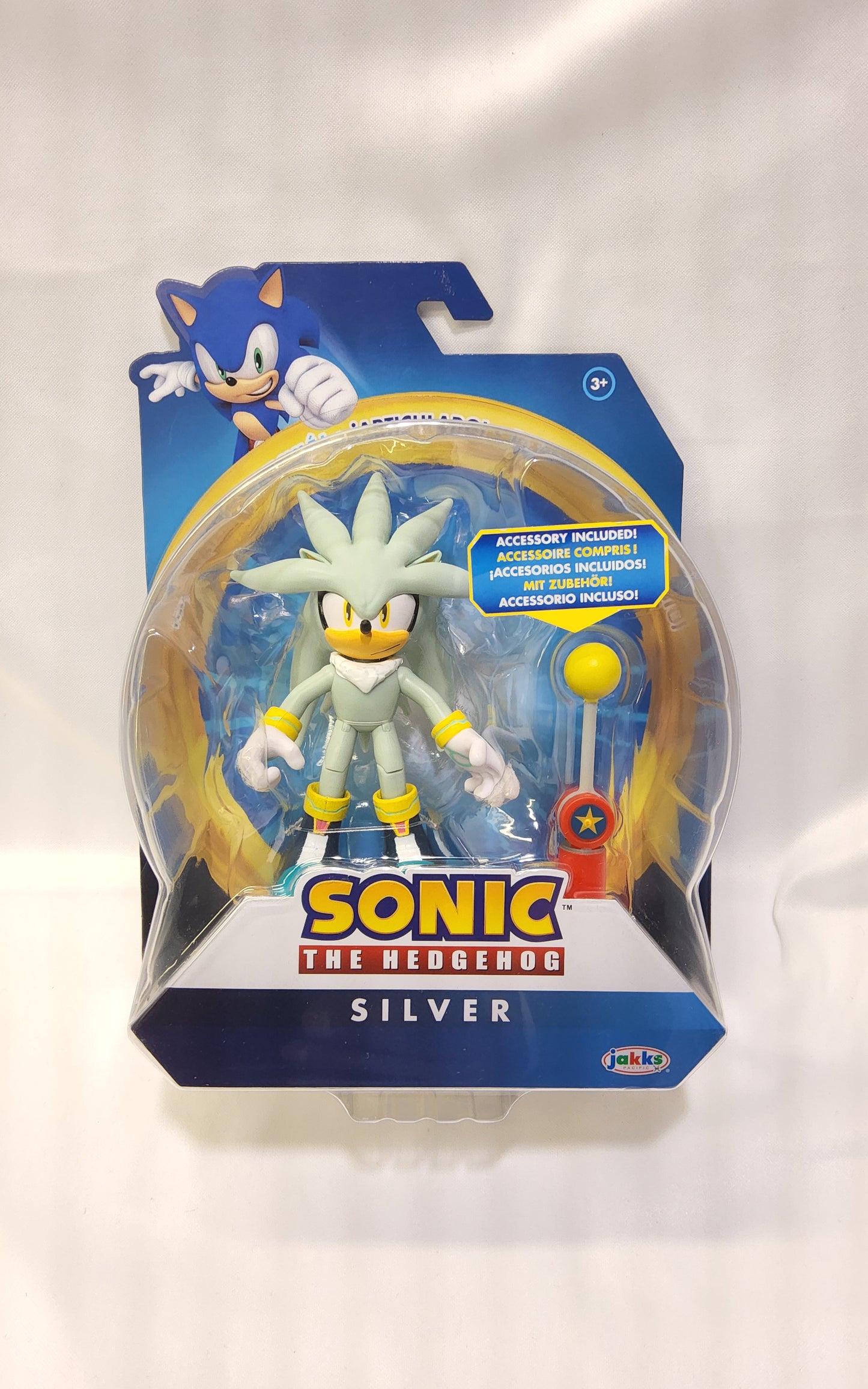 Sonic the Hedgehog Silver 4" Action Figure & Yellow Checkpoint | Fully Poseable