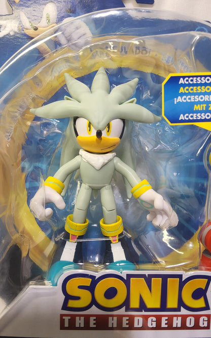 Sonic the Hedgehog Silver 4" Action Figure & Yellow Checkpoint | Fully Poseable