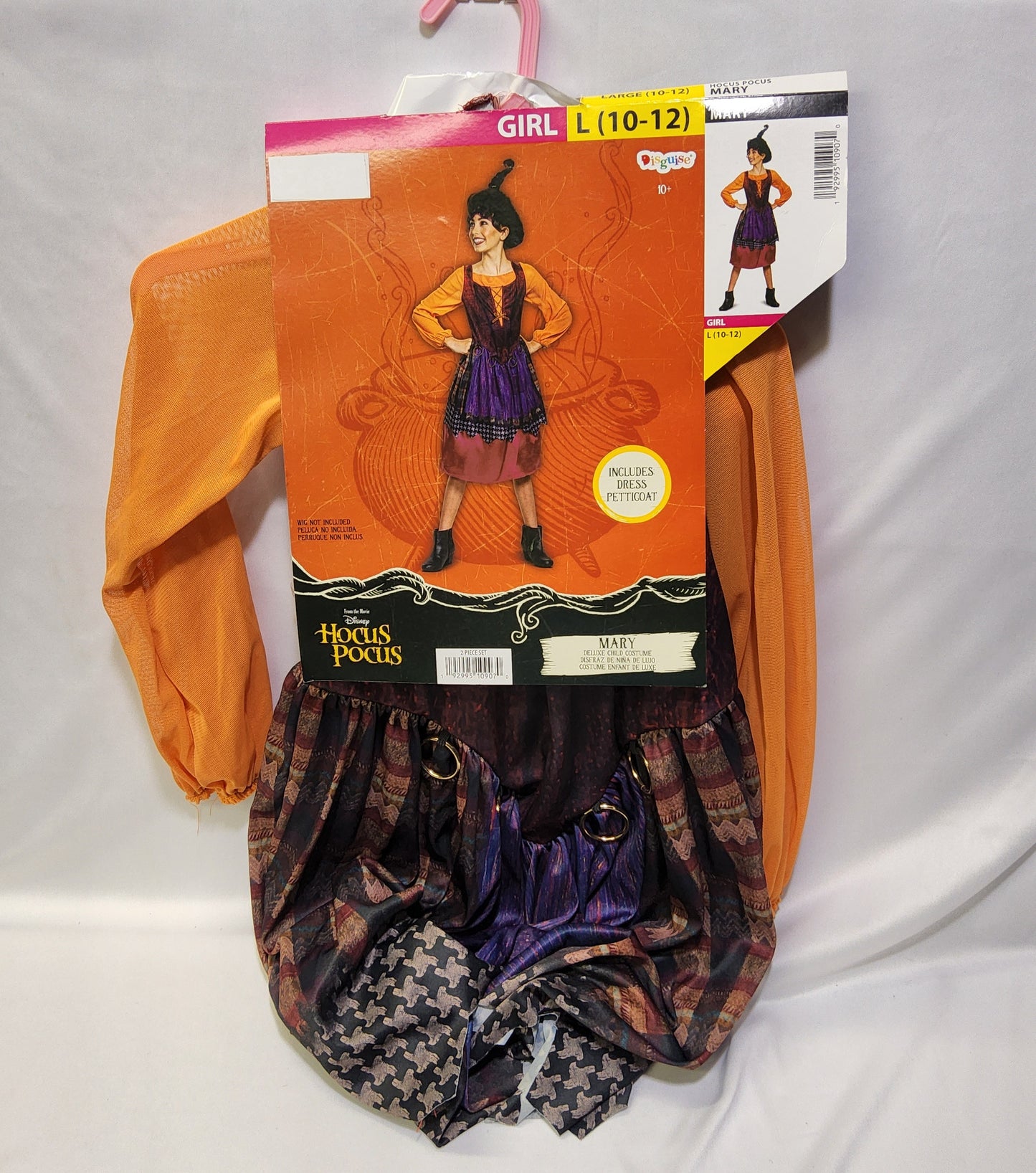 Disney's Mary Hocus Pocus Costume Large 10-12 with Adjustable Chid Size Wig