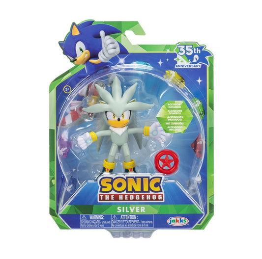 Sonic the Hedgehog Silver Action Figure with Accessory – Jakks Pacific Collectible Toy 35th Anniversary