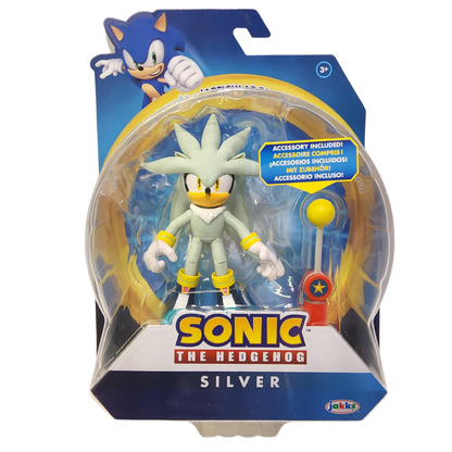 Sonic the Hedgehog Silver 4" Action Figure & Yellow Checkpoint | Fully Poseable