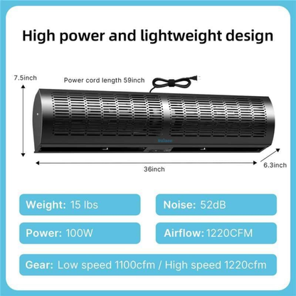 NULAEO 36-Inch Two-Speed Wall-Mounted Air Curtain – Black