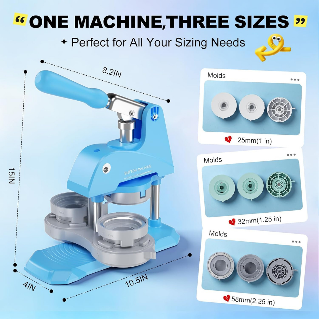 MOUNSKER 3-in-1 Button Maker Machine 1 1.25 2.25 Inch 300 Sets DIY