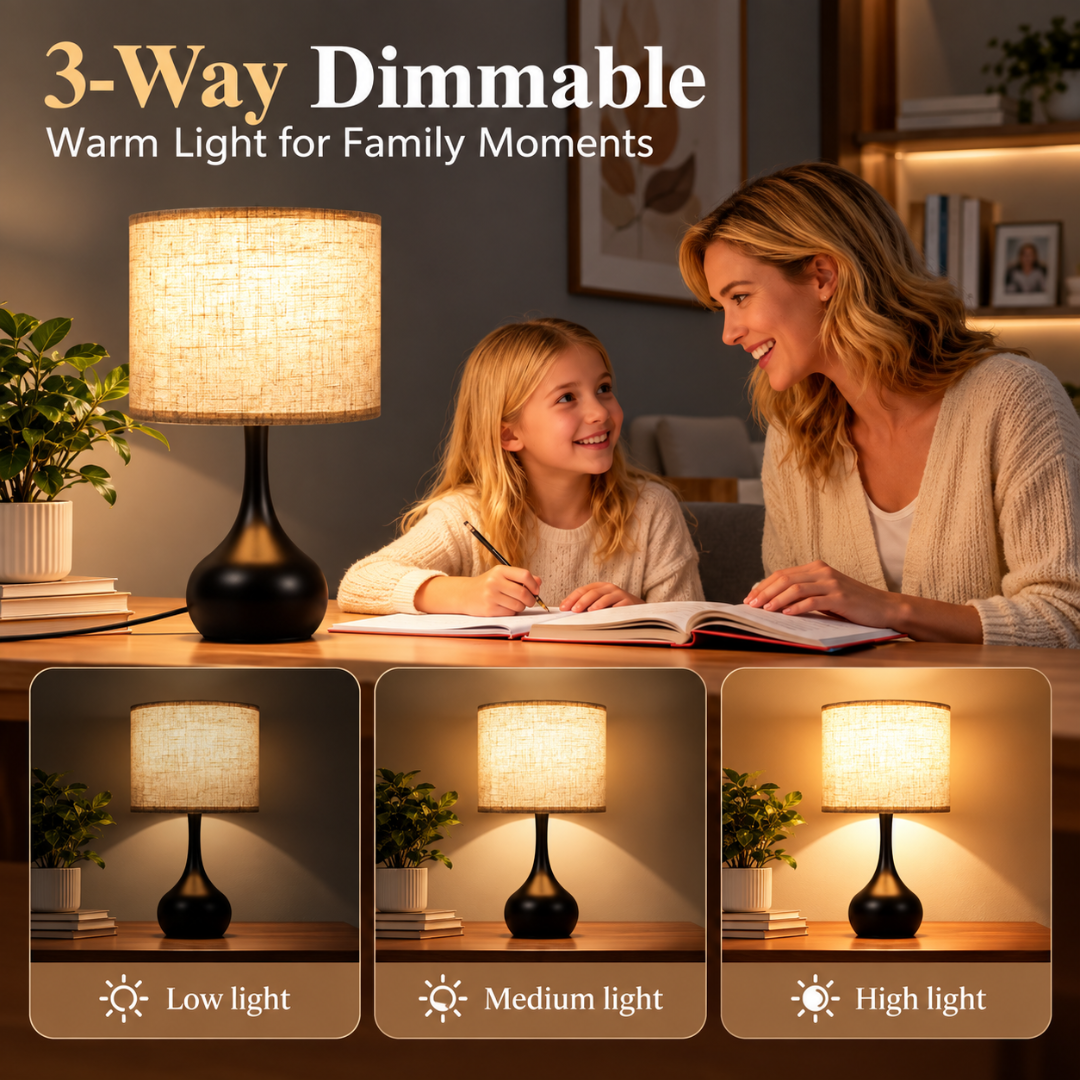 ONEWISH 17.32 Touch Bedside Table Lamp 3-Way Dimmable LED Bulb Included