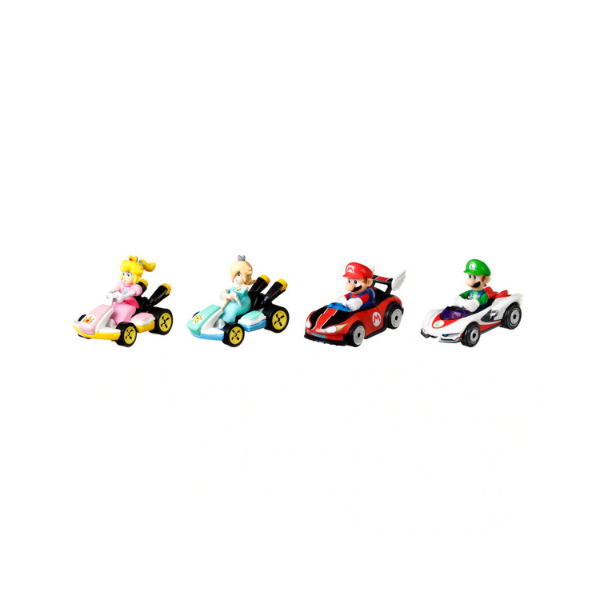 Hot Wheels Mario Kart 4 Pack Die Cast Vehicles Set – Mario Luigi Peach Rosalina Nintendo Kart Racers