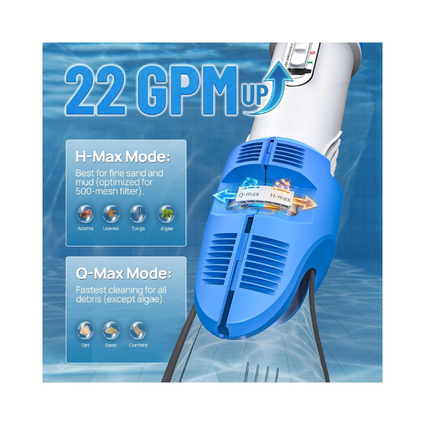 Consciot Cordless 1320 GPH Pool Vacuum Cleaner 22 GPM Rechargeable Handheld 22PC Pool Cleaner with 7.3FT Telescopic Pole, 2L Debris Capacity & 60-Min Runtime