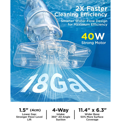 InoKraft K1.5 Pro Cordless Pool Vacuum – Gray, 18.5 GPM, 59-Inch Pole